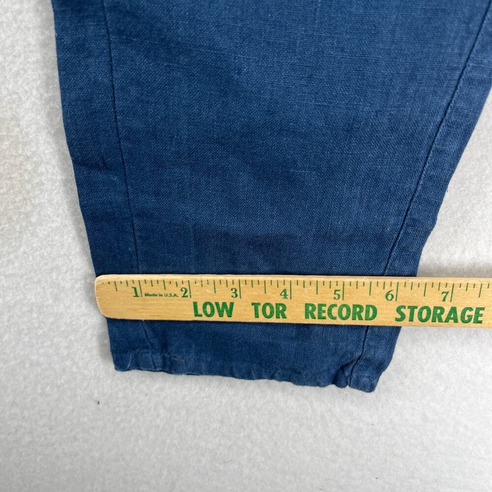 LINEN FOX Pants M Mara Linen Trouser Tapered High Rise Elastic Waist Ankle Blue - Picture 11 of 12